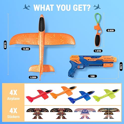 Miniatura 8 de HapKid Paquete de 4 lanzadores de aviones, aviones de espuma con 2 modos de vuelo, tirachinas y calcomanías de bricolaje, juguete volador al aire