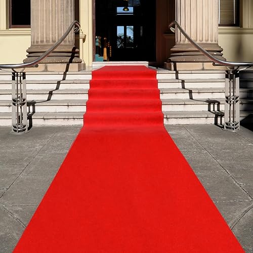 Miniatura 2 de Preboun Alfombra roja de 2.6 x 30 pies para fiesta, alfombra de pasillo de 120 GSM con cinta de fieltro para Halloween, Navidad, Acción de Gracias,