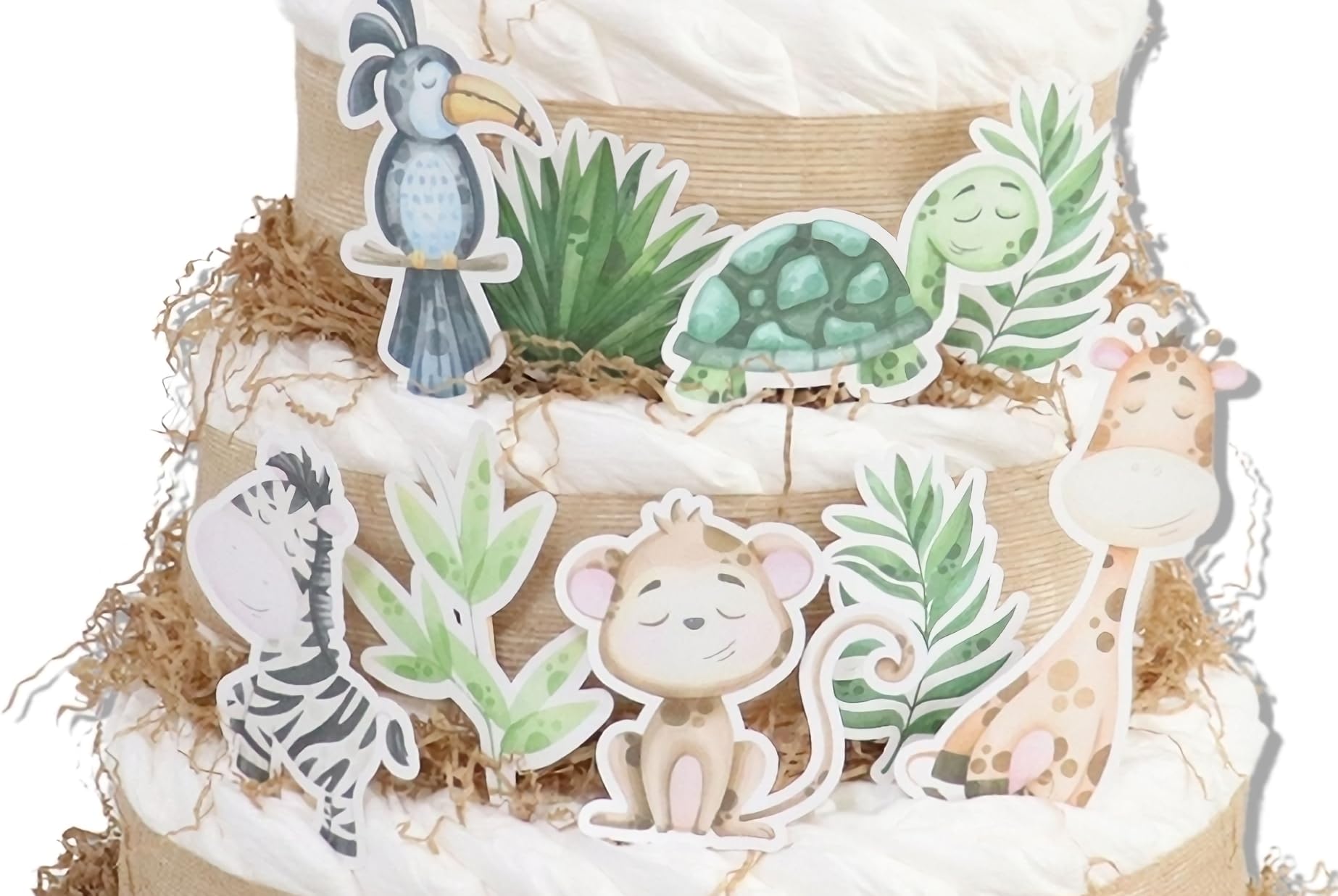 Tarta de pañales 4 pisos modelo SELVA - Regalos para recién nacido - baby shower - TARTAS DE PAÑALES Y MÁS