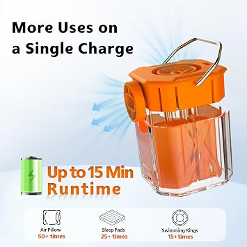 Portable Air Pump for Inflatables, 1.56 oz Mini Rechargeable Air Mattress Pump with Camping Light, Inflator and Deflator for Pool Floats, Swim Rings, Sleeping Pads, Vacuum Storage Bags