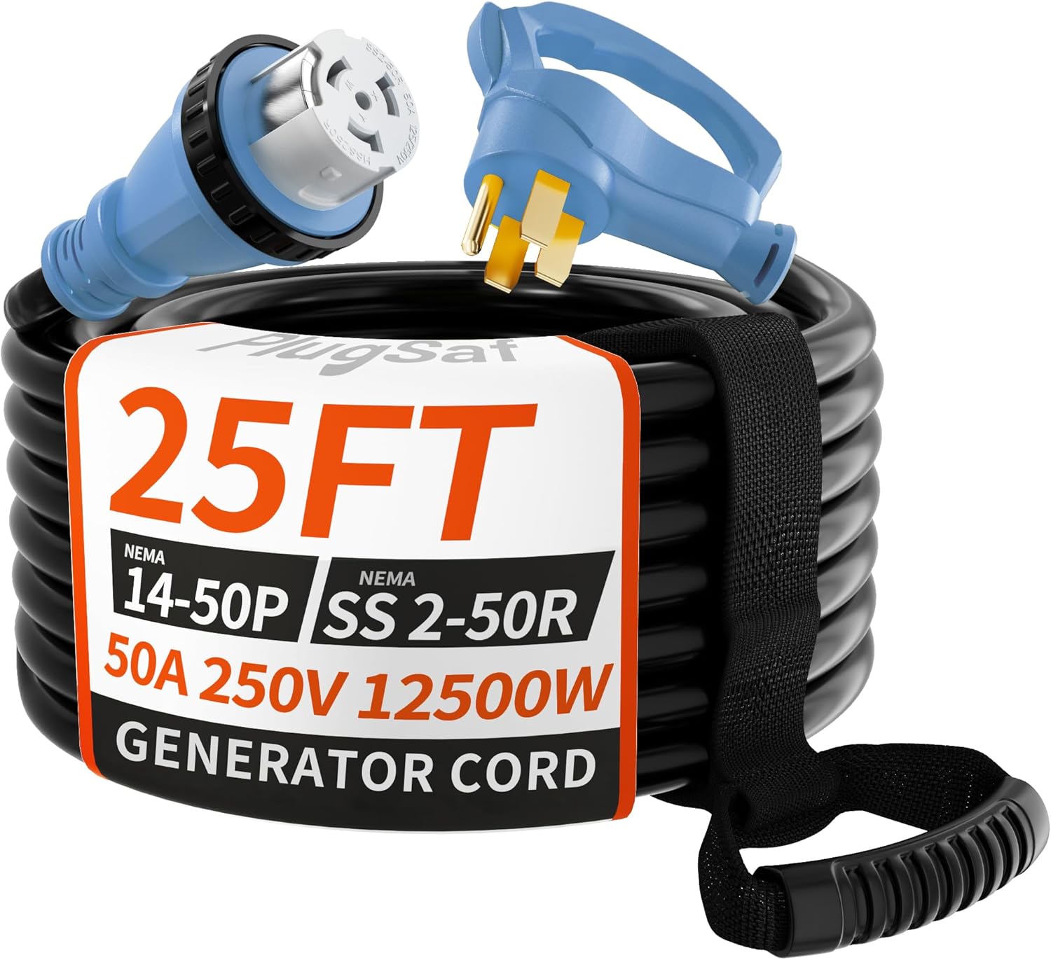50 Amp Generator Cord, 25FT 50 Amp RV Extension Cord with Twist Lock, Generator Cable 50A 4 Prong Blue, NEMA 14-50P/SS2-50R Heavy Duty STW Wire for RV Camper & House