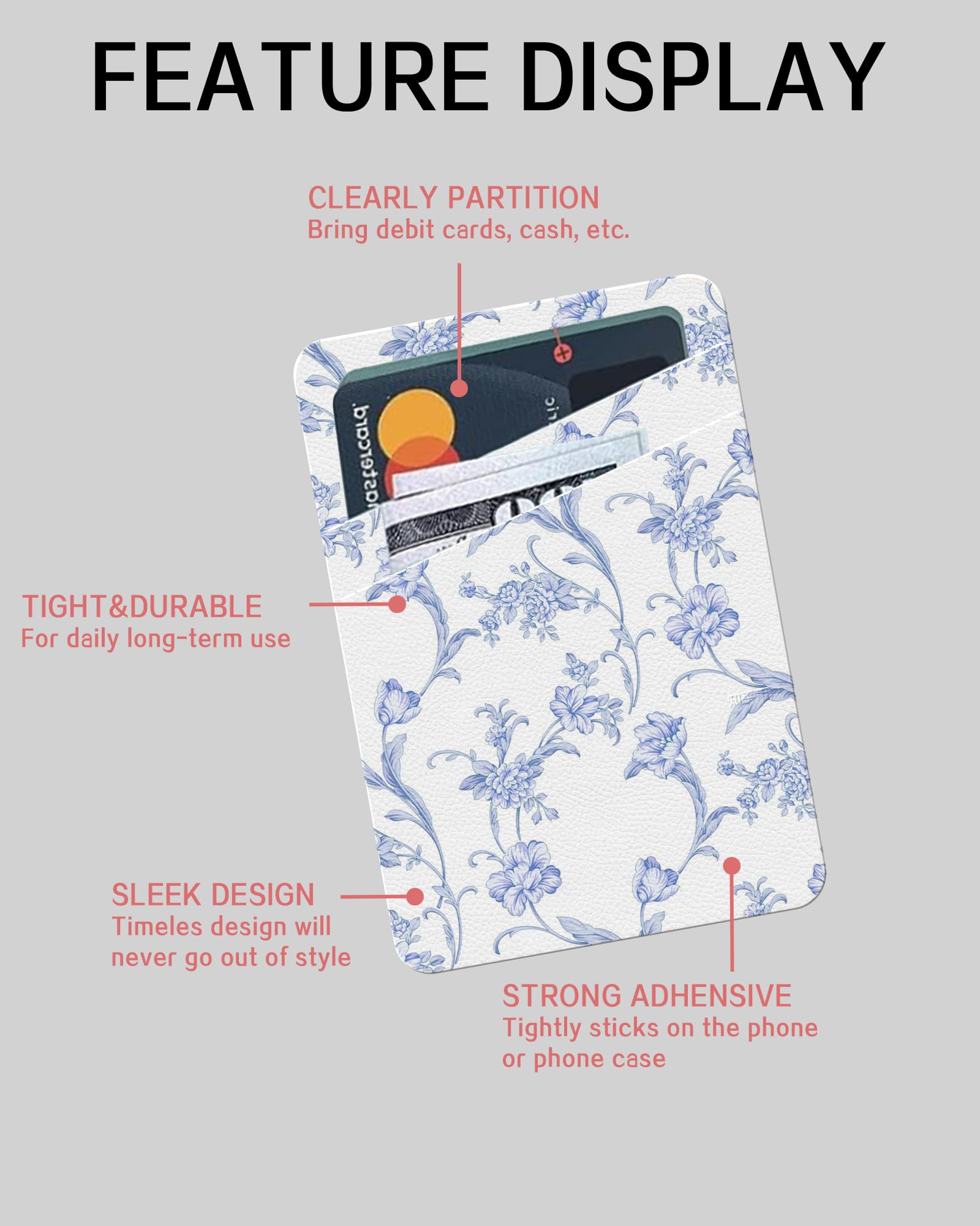 Soporte para tarjetas de teléfono, bonita cartera de cuero para teléfono, cartera adhesiva para tarjetas de crédito de doble bolsillo, compatible con la mayoría de teléfonos celulares, Linda