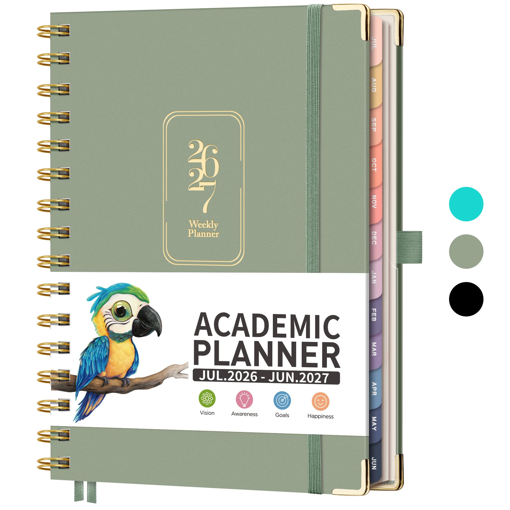 RETTACY Academic Planner 2026-2027, Weekly and Monthly, Medium Size (5.7" x 8.3"), Calendar, July 2026 - June 2027, 12-Month Tabs, Hardcover, Flexible Plastic Cover, 100 GSM Thick Paper (Light Green)-image-23
