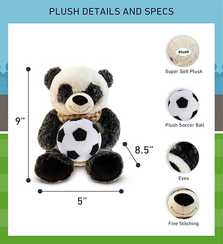 Miniatura 3 de DolliBu Peluche de panda sentado con pelota de fútbol, panda suave y abrazable, adorable juguete de peluche de panda para jugar, lindo regalo de