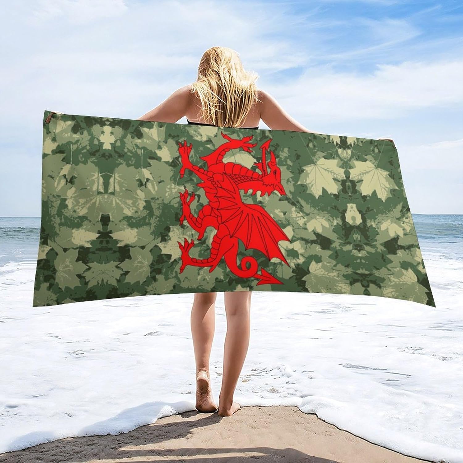 Wales Welsh Dragons Camouflage Leaves Beach Towels Oversized Jumbo Large Yoga Bath Towel for Pool Yoga Swim Body 160x80cm