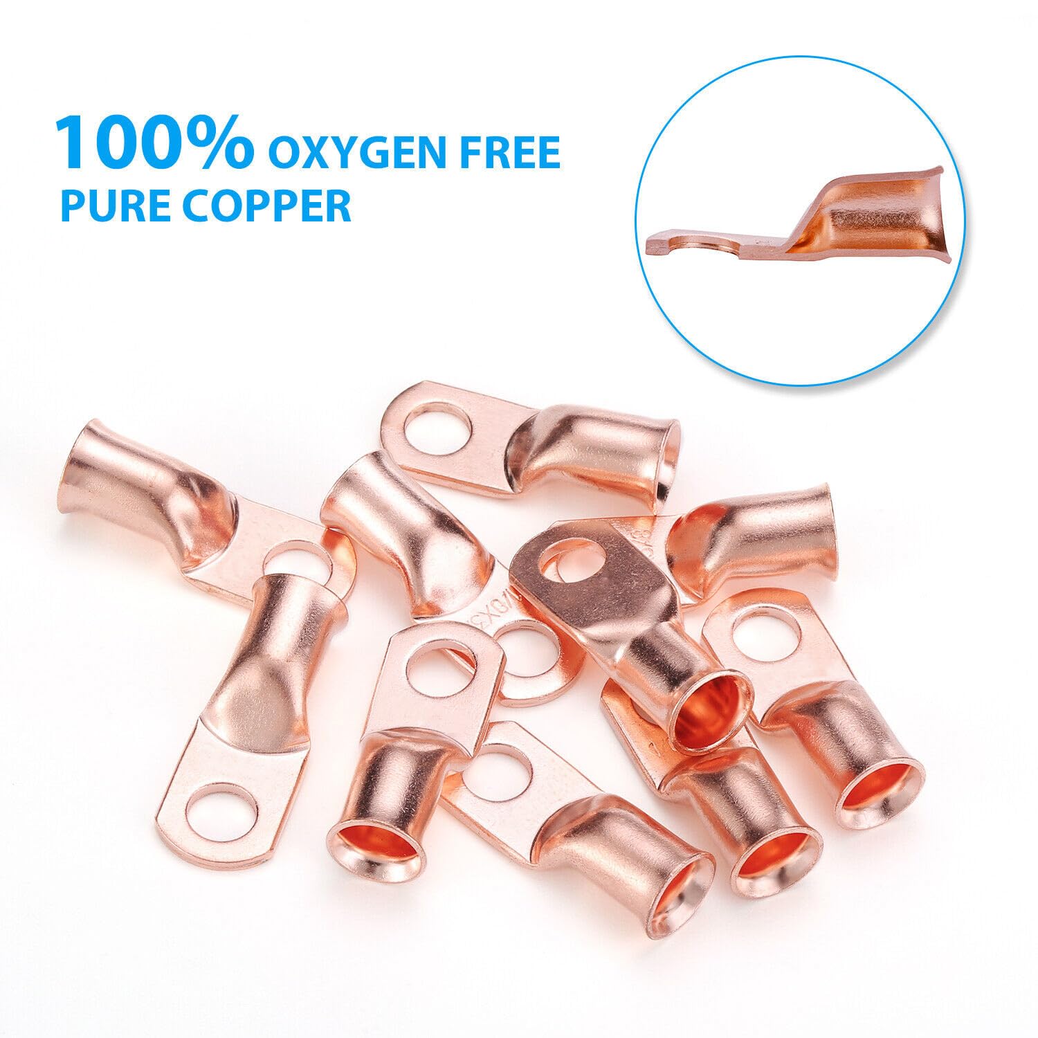 20pcs 1/0AWG-5/16 Battery Lugs,Copper Wire Lugs,Heavy Duty Battery Cable Ends,Tubular Ring Terminals,AWG Crimp Wire Ring Lugs,Battery Terminal Connectors with 3:1 Heat Shrink Tubing