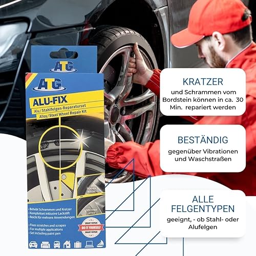 Miniatura 2 de ATG ALU-FIX - Set de reparación de rinsRelleno especial para daños de superficie, daños en rins de aluminio y acero Incl. Touch-up Stickde aluminio