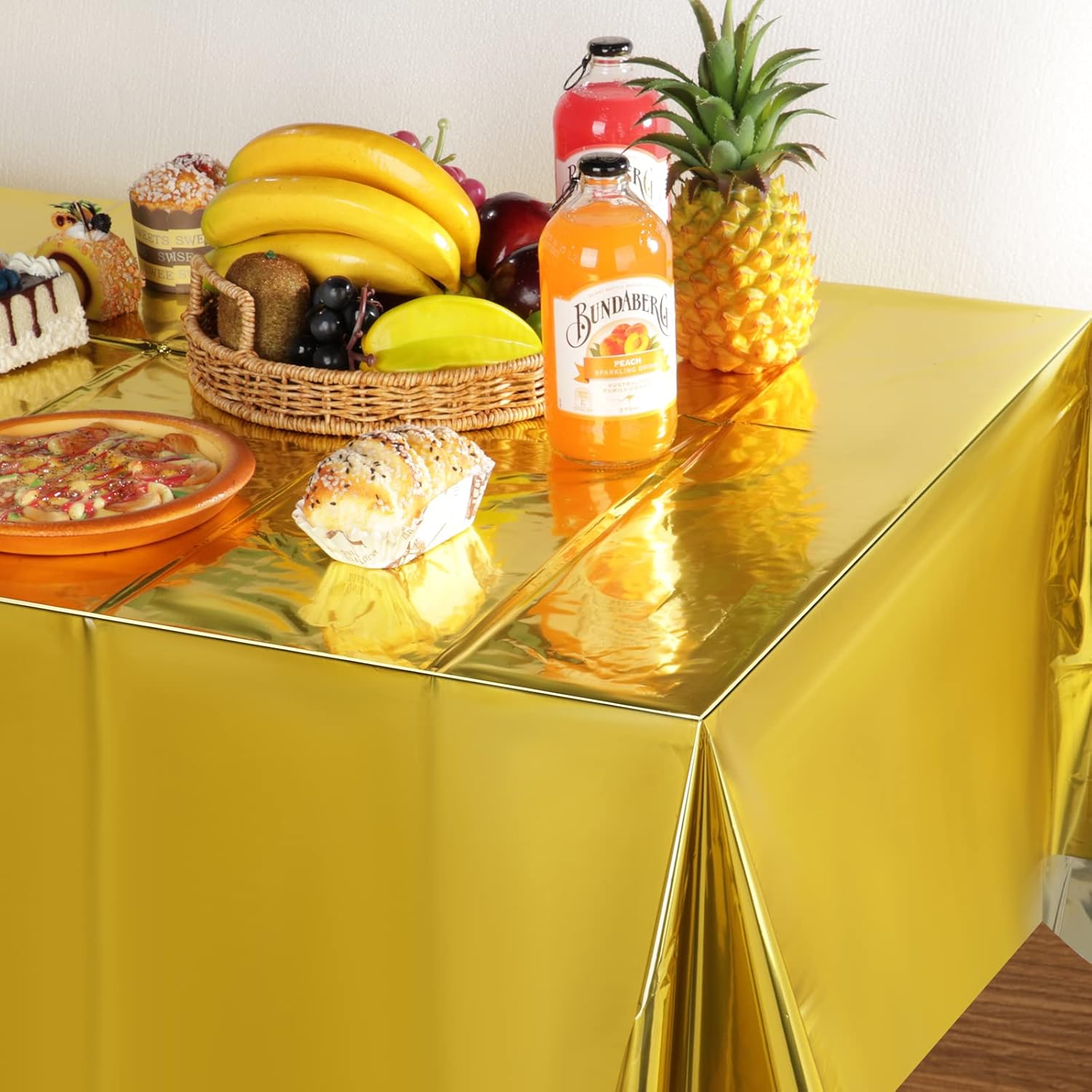 12Pack Gold Foil Plastic Tablecloth,Rectangular Shiny Table Cloth Metallic Disposable Party Table Cover for Graduation Wedding Birthday Baby Shower Anniversary New Year Party Decorations,54x108 inch - Image 5