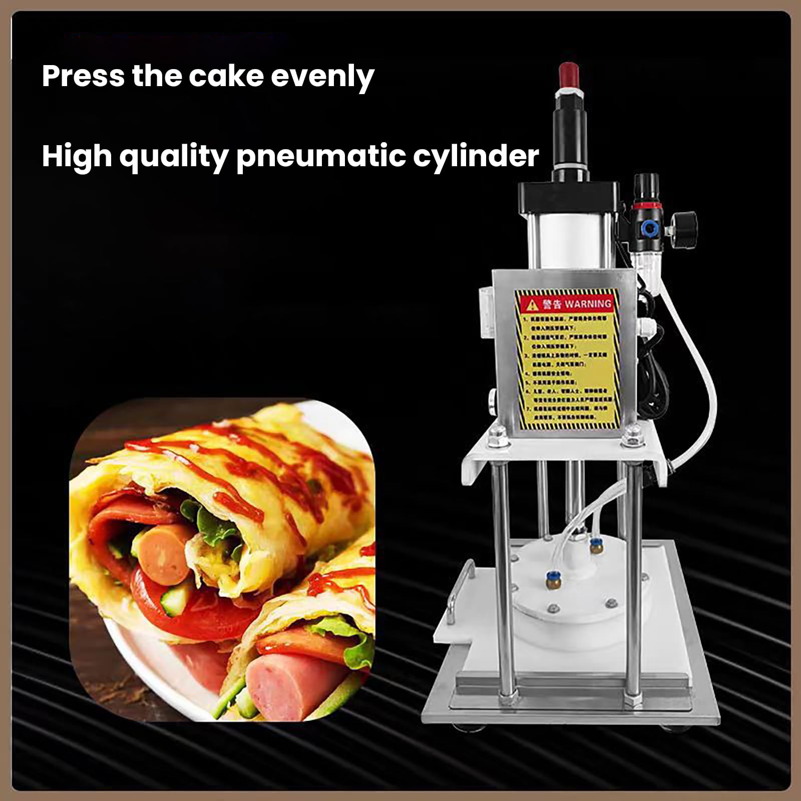 Pneumatyczna prasa do ciasta do pizzy i chapati, rozmiar 20 cm, automatyczne prasowanie z regulowaną grubością 0,2-5 cm, jednolite formowanie, konstrukcja ze stali nierdzewnej