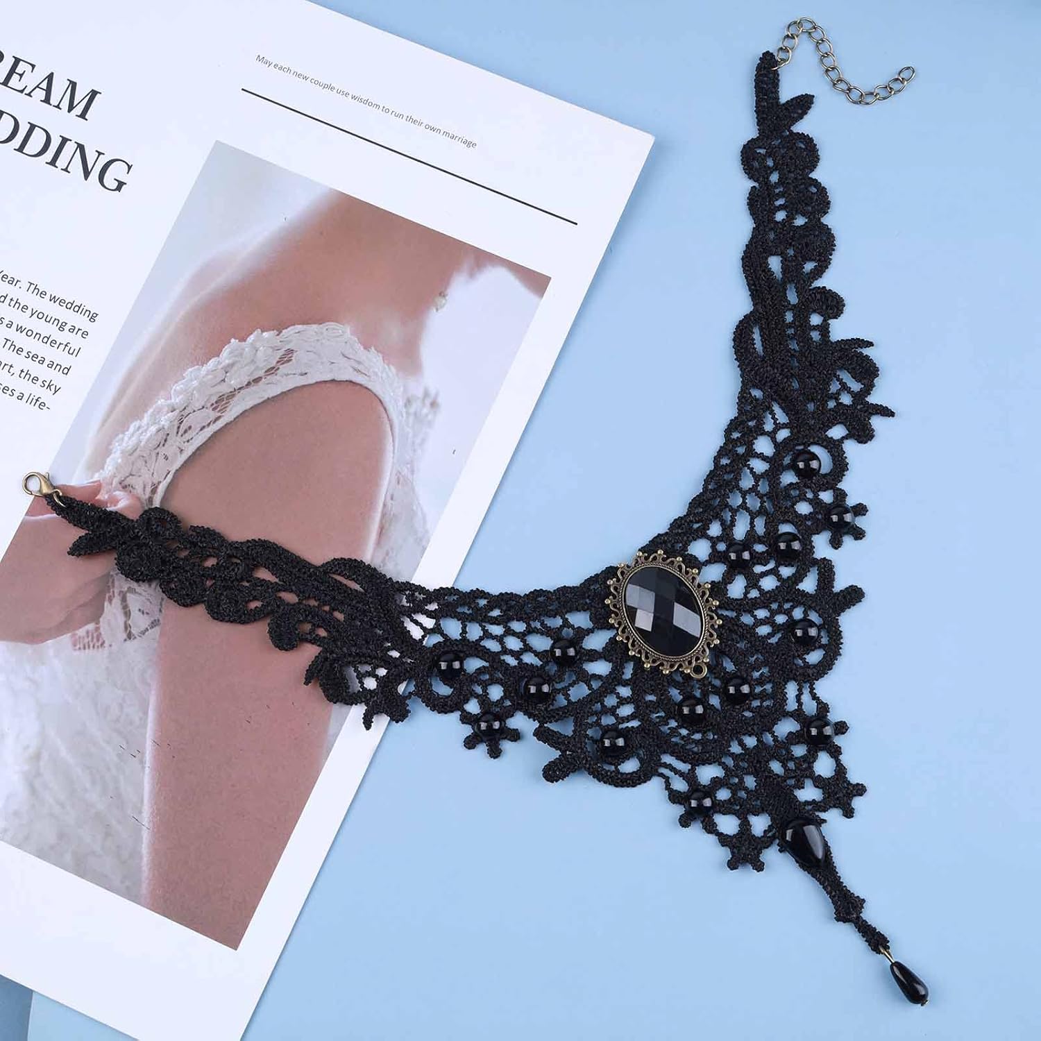 Andelaisi Gothic Lace Choker Necklace Black Tassel Pendant Necklace Vintage Gem Collar Necklace Black Water Drop gemstone Chain Necklace Jewelry for Women - Image 3