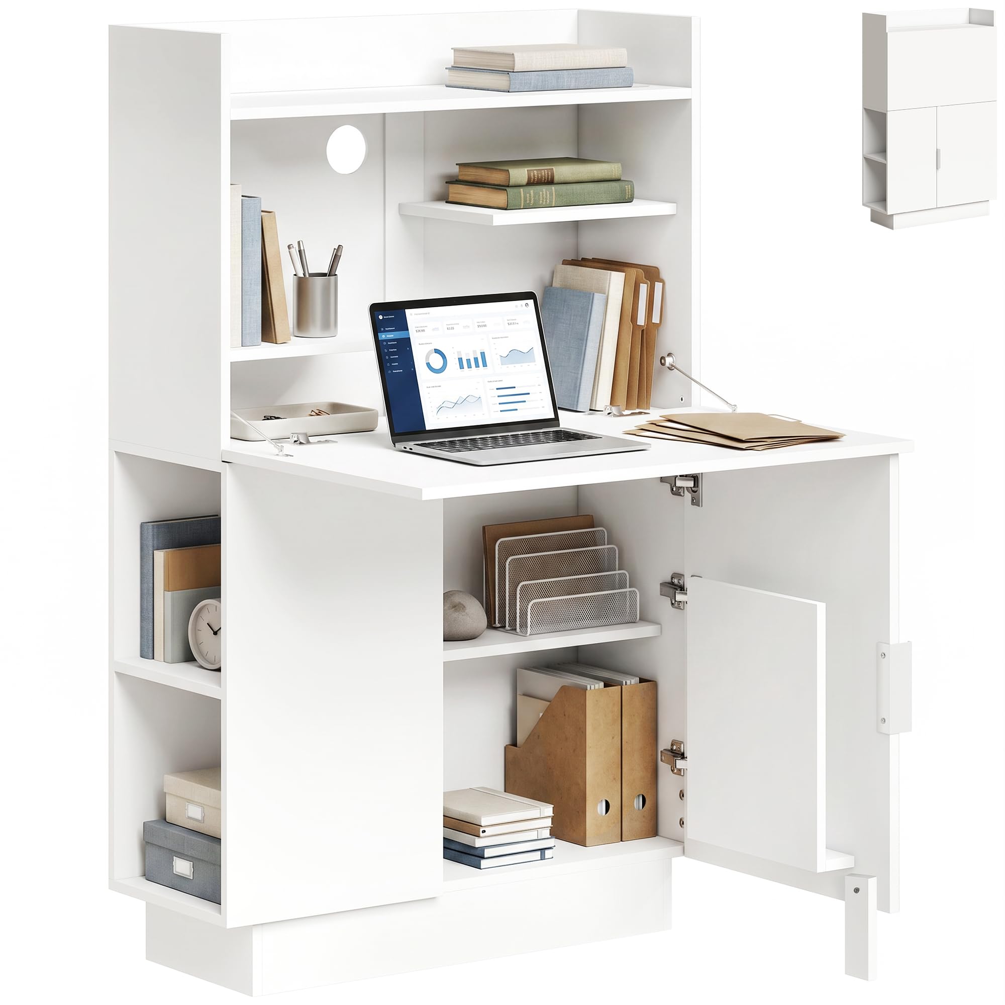 HOMCOM Bureau avec Plateau Pliable 80x30x128 cm Blanc