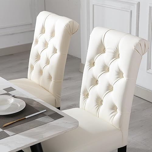 Miniatura 6 de chairus Juego de 2 sillas de comedor modernas de mediados de siglo con botón copetudo, respaldo alto, silla de piel sintética sin brazos, cómodas