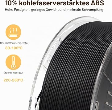 YXPOLYER ABS-CF Filament 1.75mm 1kg Carbonfaserverstärktes ABS 3D Drucker Filament mit transparenter wiederverwendbarer Spule kompatibel mit AMS