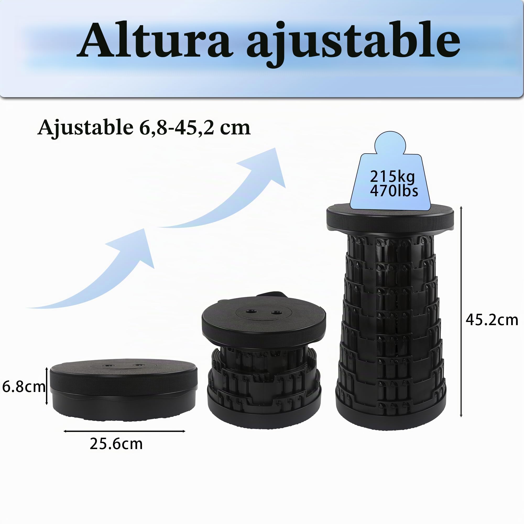2pcs Silla Plegable Ligera, Capacidad Máxima de Carga 215kg / 470pound, 7 Alturas Ajustables, Taburete Plegable Senderismo, Pesca, Viajes, Barbacoa, Jardín, Aire Libre, Interior Negro