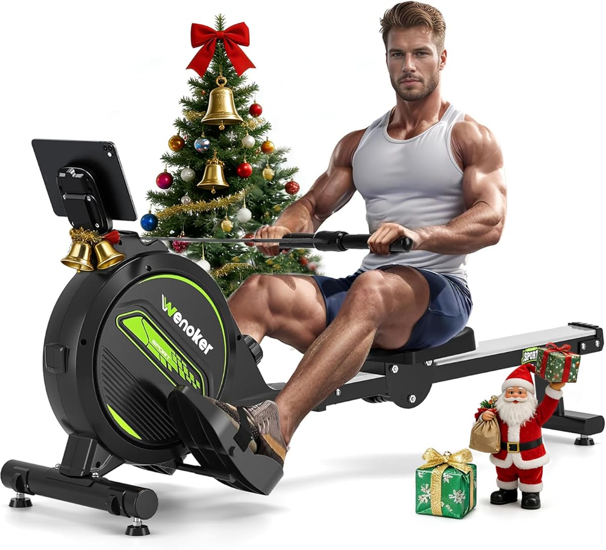 WENOKER Rameur magnétique Pliable pour la Maison, capacité de Poids de 160 kg, Silencieux et Lisse avec Support de Tablette pour écran LCD et Coussin de siège Confortable