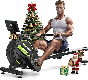 WENOKER Rameur magnétique Pliable pour la Maison, capacité de Poids de 160 kg, Silencieux et Lisse avec Support de Tablette pour écran LCD et Coussin de siège Confortable
