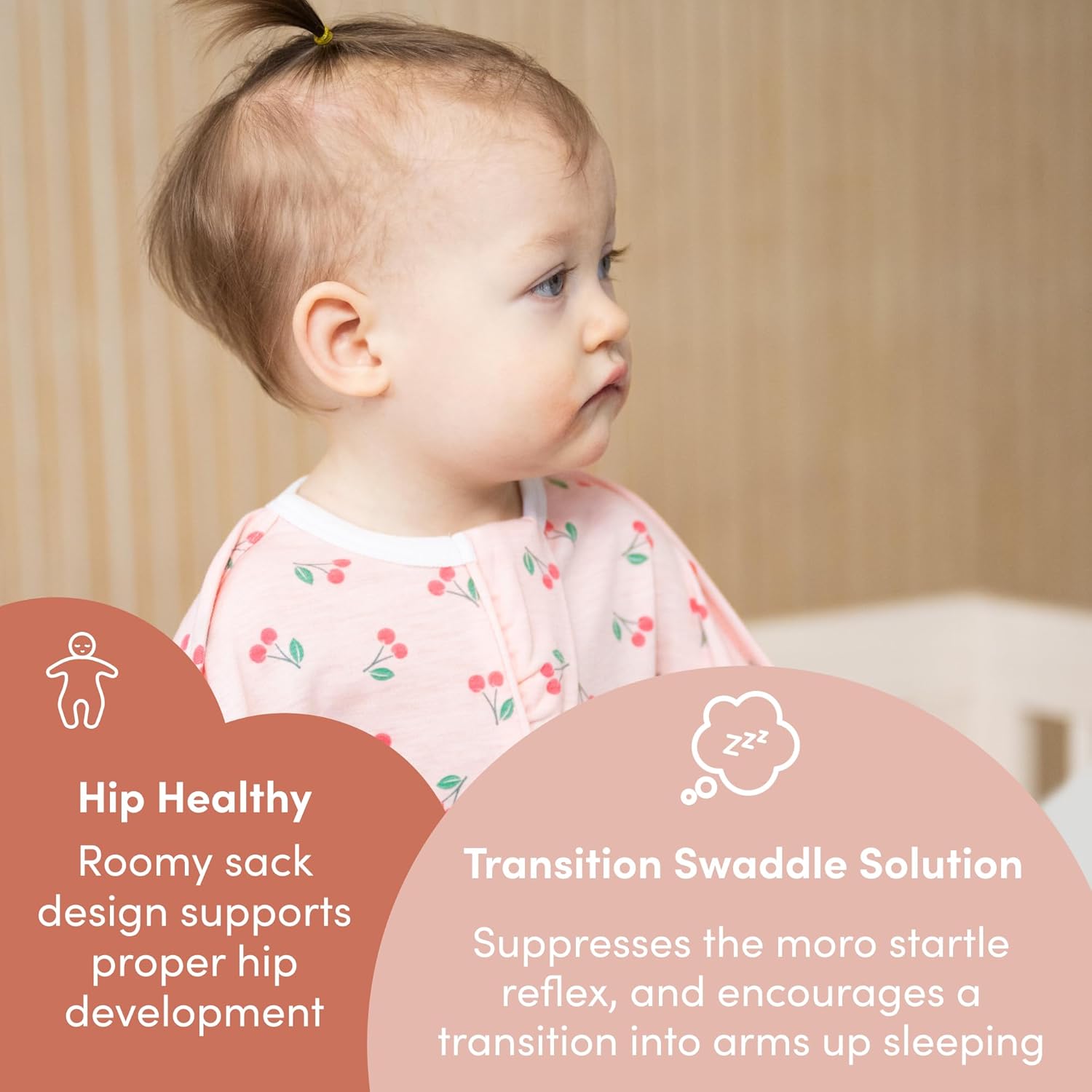 SleepingBaby Zipadee-Zip Transition Swaddle (Cherries, X-Small for 3-6 Months) and Snuggle Strap (Grey, One Size) - Wearable Baby Blanket and Accessory for Easy Diaper Changes - Polyester, Spandex