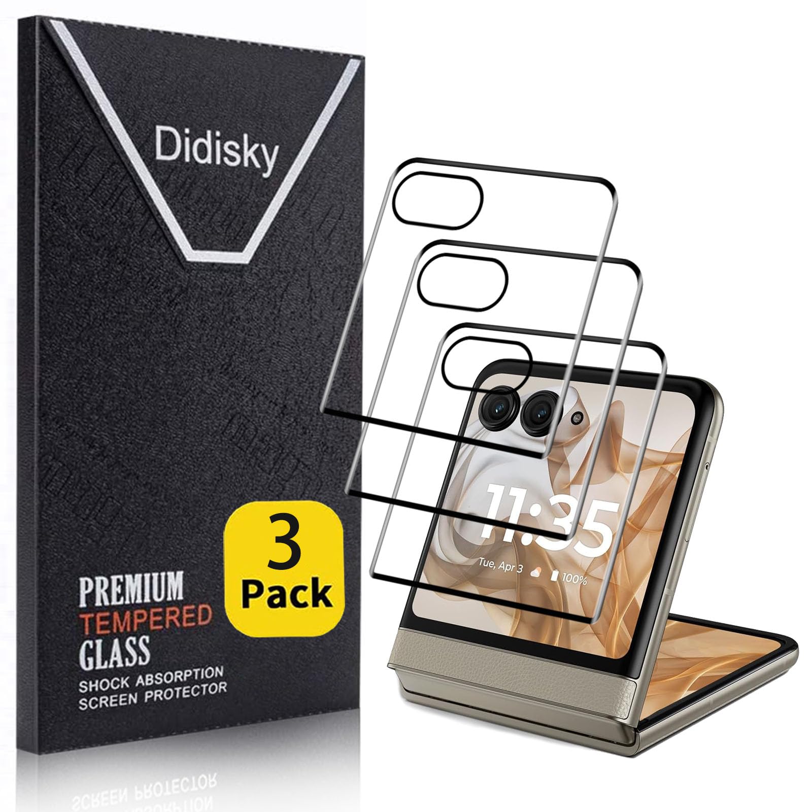 Didisky 3 Pack Front Screen Protector for Motorola Moto Razr 2024 2025,3D Curved Tempered Glass Screen Cover,Curved Full Cover,9H Hardness,Anti Scratch