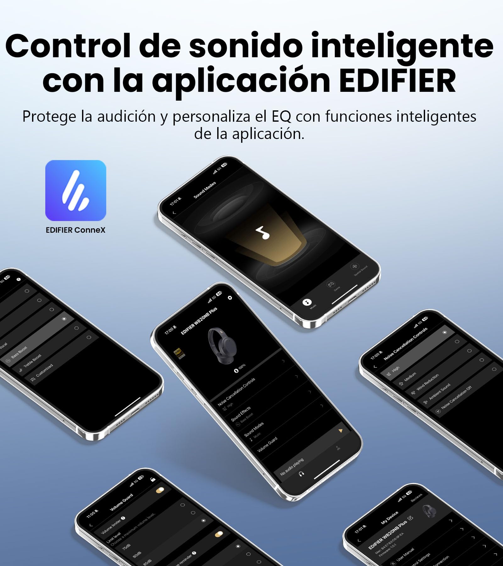 Edifier W820NB Plus Gen 2 Auriculares inalámbricos con cancelación de Ruido sobre el oído, -49 dB ANC, Audio de Alta resolución LDAC, Tiempo de reproducción 88H, Sonido Espacial - Gris Oscuro