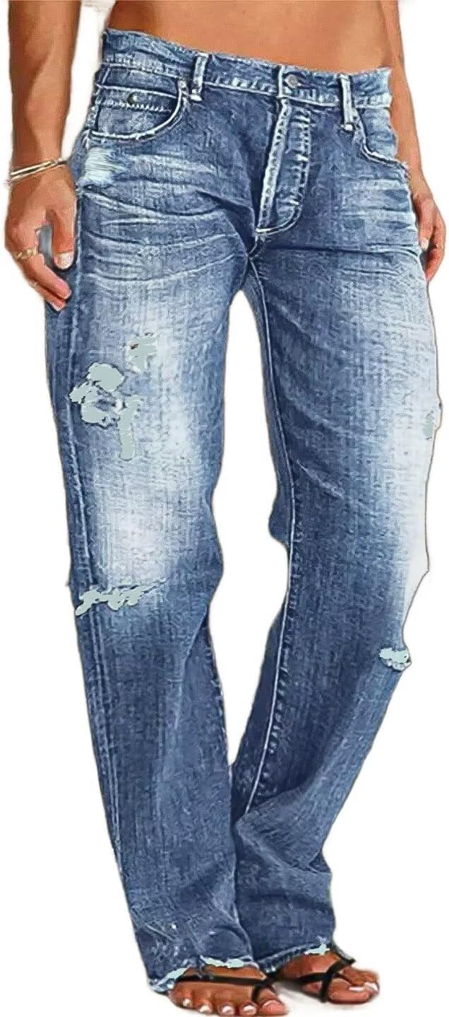 Flamingals Straight Leg Jeans for Women Raw Hem Low Waisted Pants Flamingals Straight Leg Jeans for Women Raw Hem Low Waisted Pants