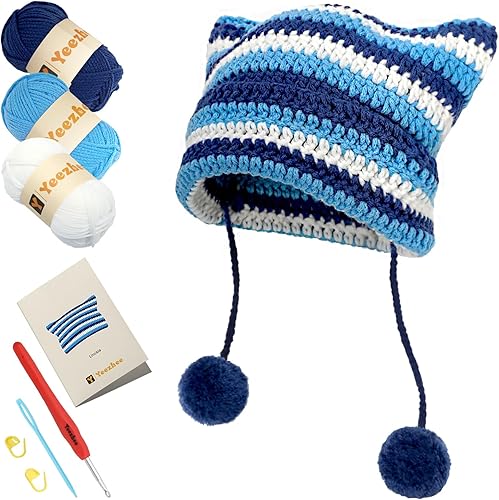 Vista 13 de Yeezhee Kit de ganchillo para principiantes, kit de inicio de sombrero de ganchillo con tutoriales en video paso a paso, kit de tejido de gorro