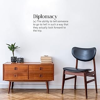 Vinyl Wall Art Decal - Diplomacy Definition - 15.24" x 30" - Modern Fun Inspiring Sarcastic Adult Quote Sticker for Office Coffee Shop Storefront Home Living Room Bedroom Decor (Black)
