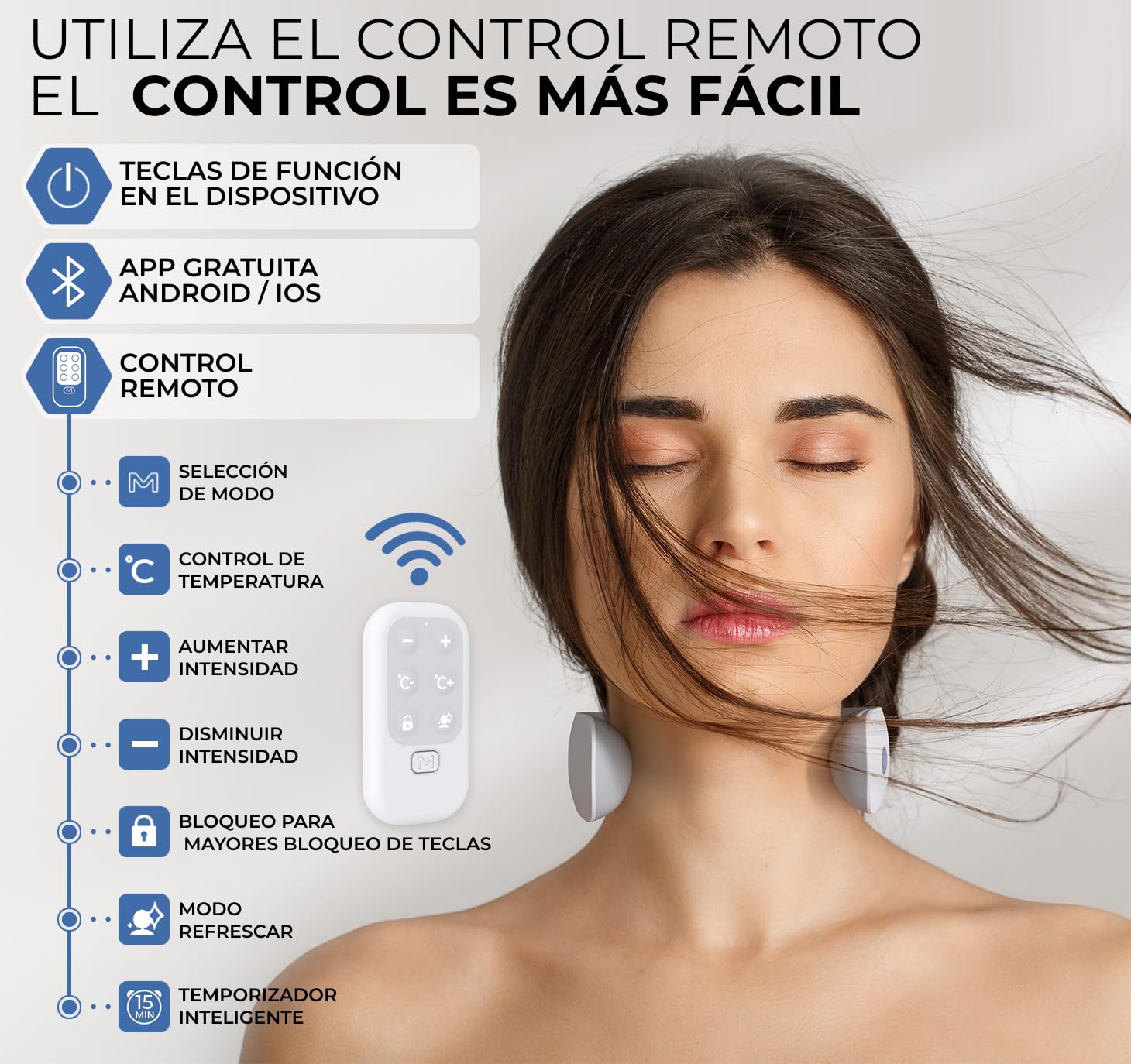 ENOA M5 Masajeador Cervical EMS/TENS, 6 Modos, 18 Niveles, Calor 42°C, App y Control Remoto, Inalámbrico – Alivio Dolor Cuello