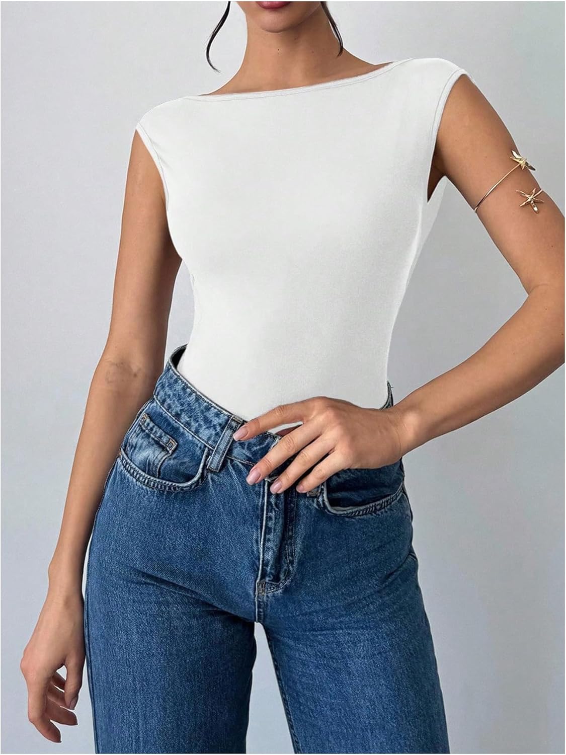 Milumia Women Sexy Open Back Tank Top Bodysuit Boat Neck Sleeveless Party Leotards - Image 5