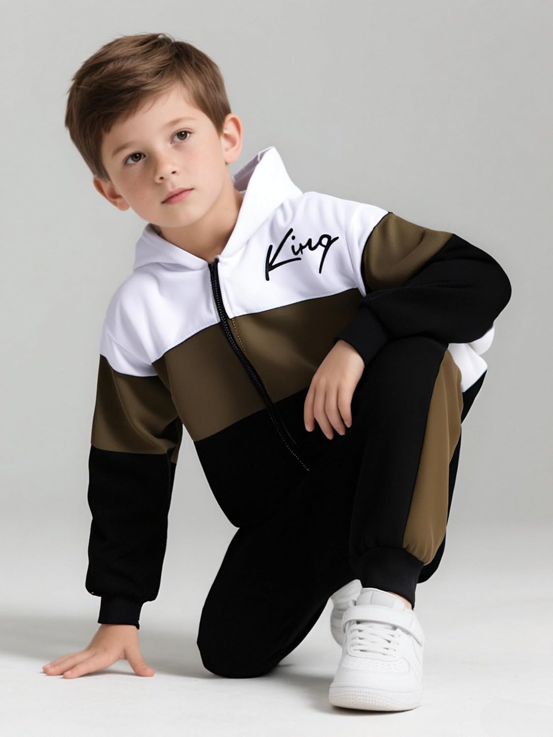 Boys Clothes 2 Piece Color Block Zip Hooded Sweatshirt & Pant Kids Fall Outfits Size 6-12 Years - Image 4