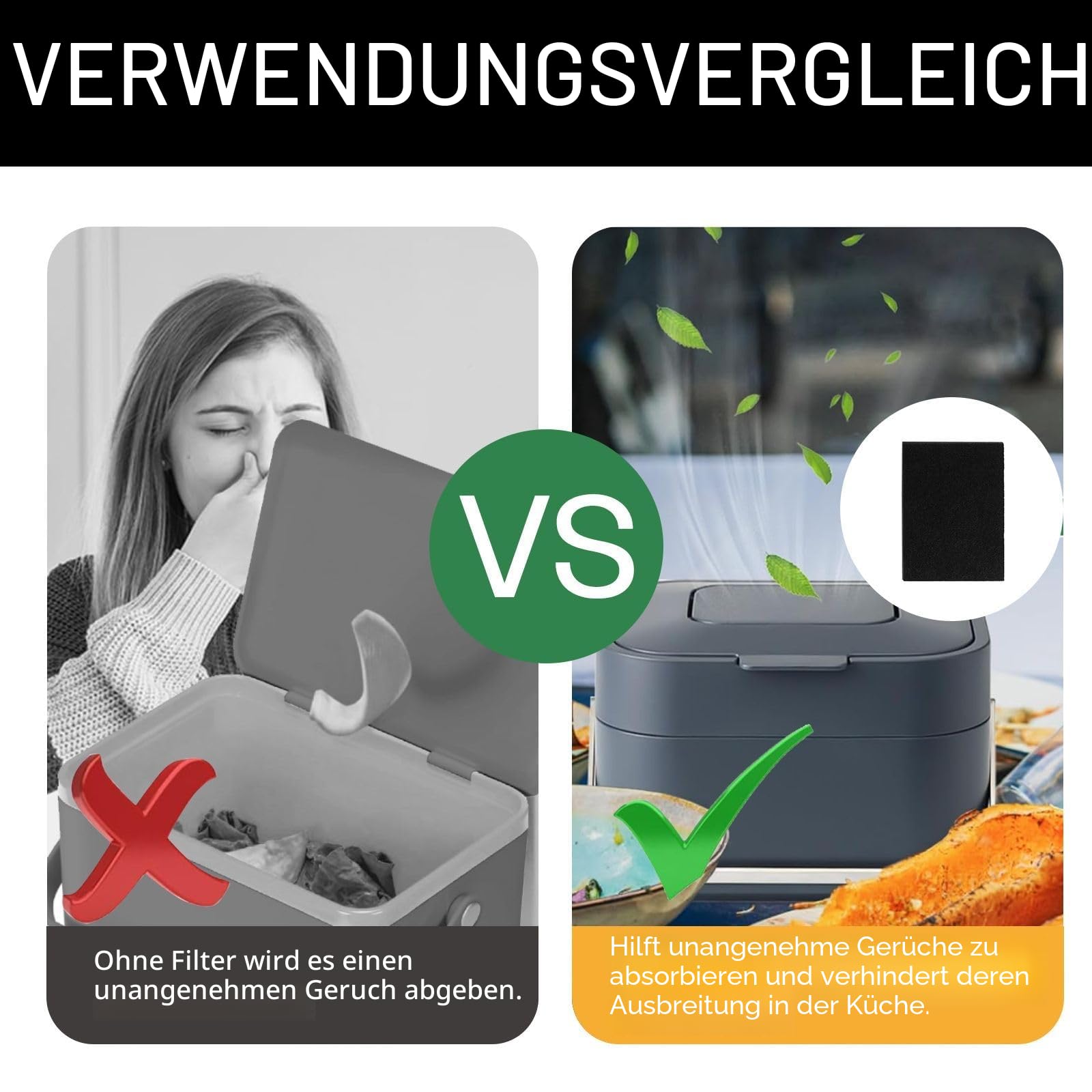 10 Stück Aktivkohlefilter Bioeimer Filter,Filter kompatibel mit Joseph Joseph Lebensmittelbehältern, Aktivkohlefilter, für Kompostbehälter Kohlefilter