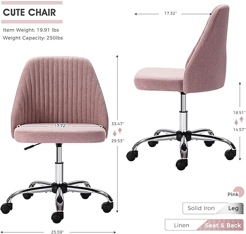 Silla de oficina en casa – Silla de escritorio para computadora sin brazos, ajustable, bonita y moderna silla rodante con soporte lumbar para