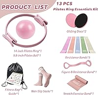 Vista 2 de Kit esencial de pilates para mujeres, equipo de ejercicio de yoga para entrenamientos en casa con mini bola, bandas de resistencia, discos Juego