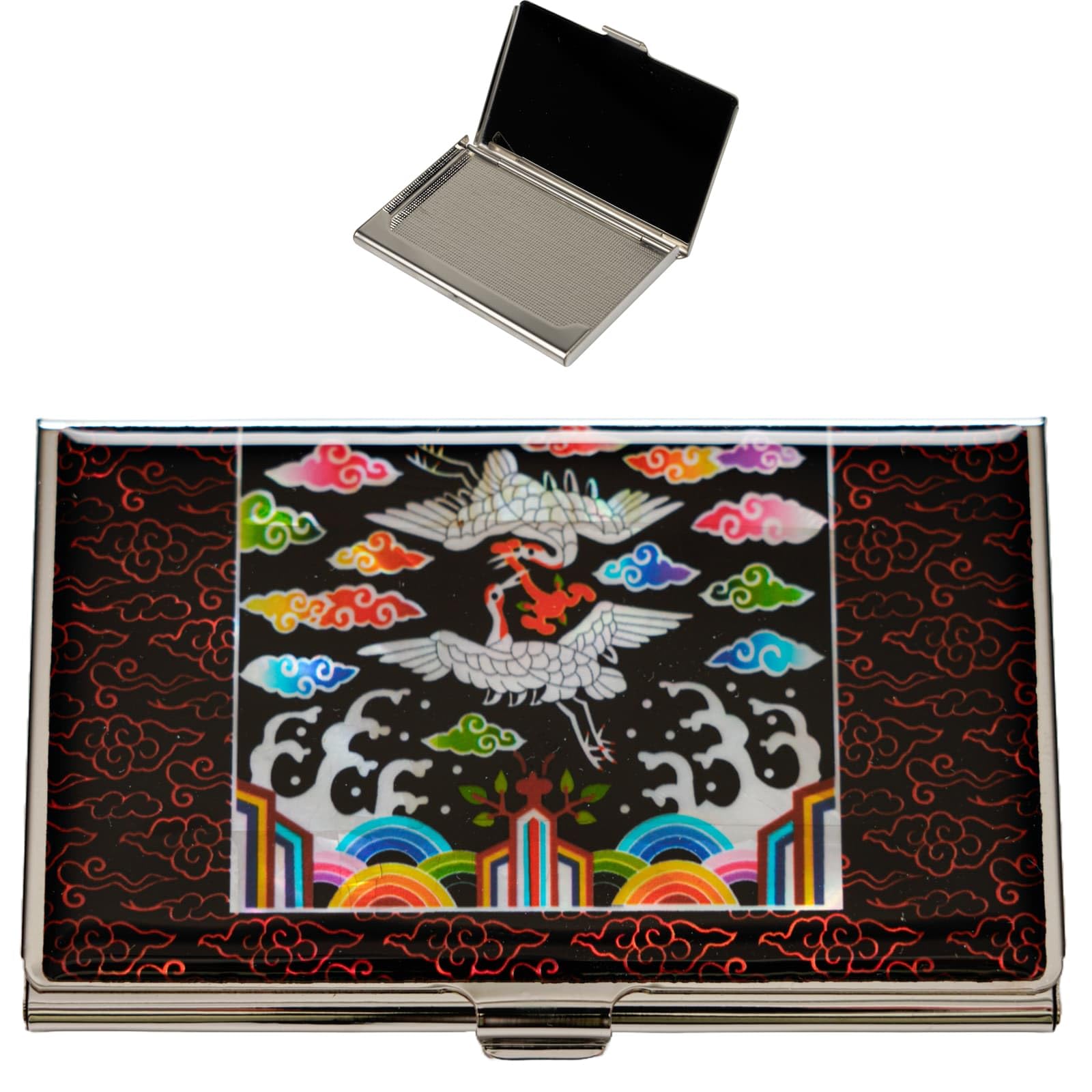 February Mountain Mother of Pearl Business Card Case - Korea Traditional Gifts, Slim Metal Holder for Business & Credit Cards, Pocket-Sized Purse Wallet โ image 1