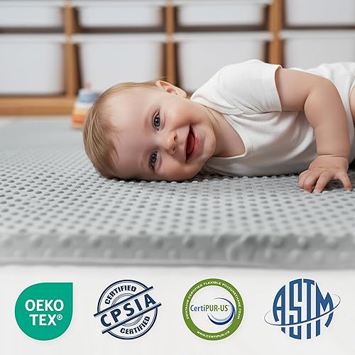 Miniatura 5 de Alfombra de juego para bebé para corralito, extra gruesa de 50 x 50 pulgadas, con puntos minky 3D ultra suaves, parte trasera antideslizante, segura