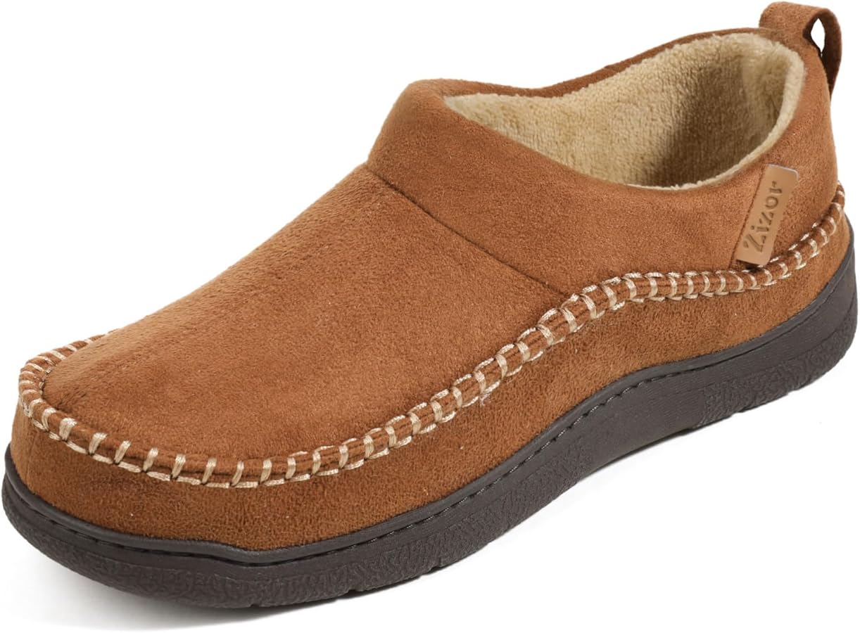 Amazon.com | Zizor Men's Moccasin Fuzzy Slippers，Warm Winter Wide