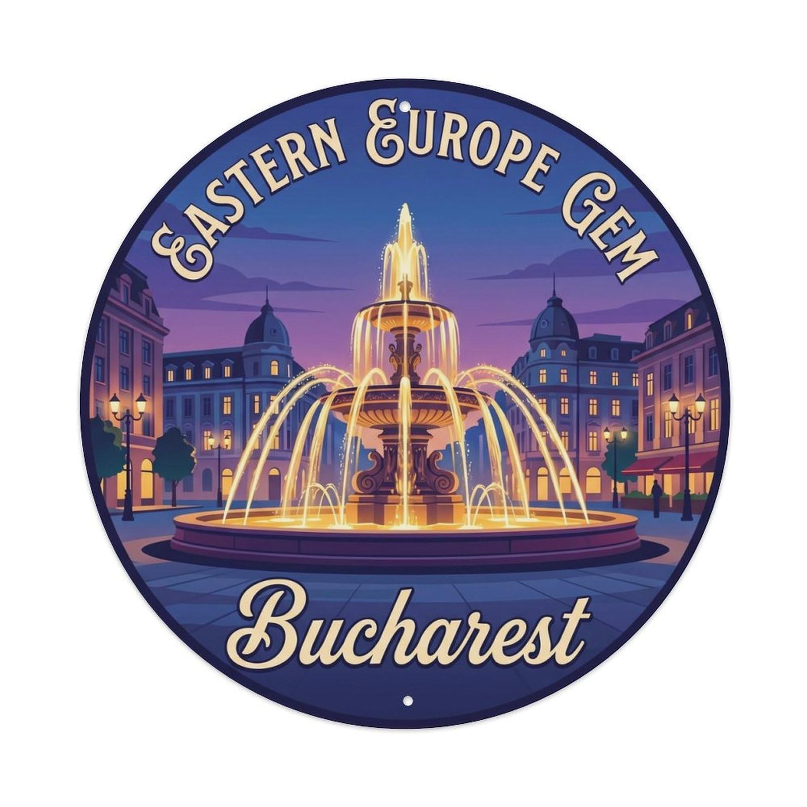Okahys 8X8inch(20X20cm) Vintage Travel Bucharest Fountain Eastern Metal Tin Sign