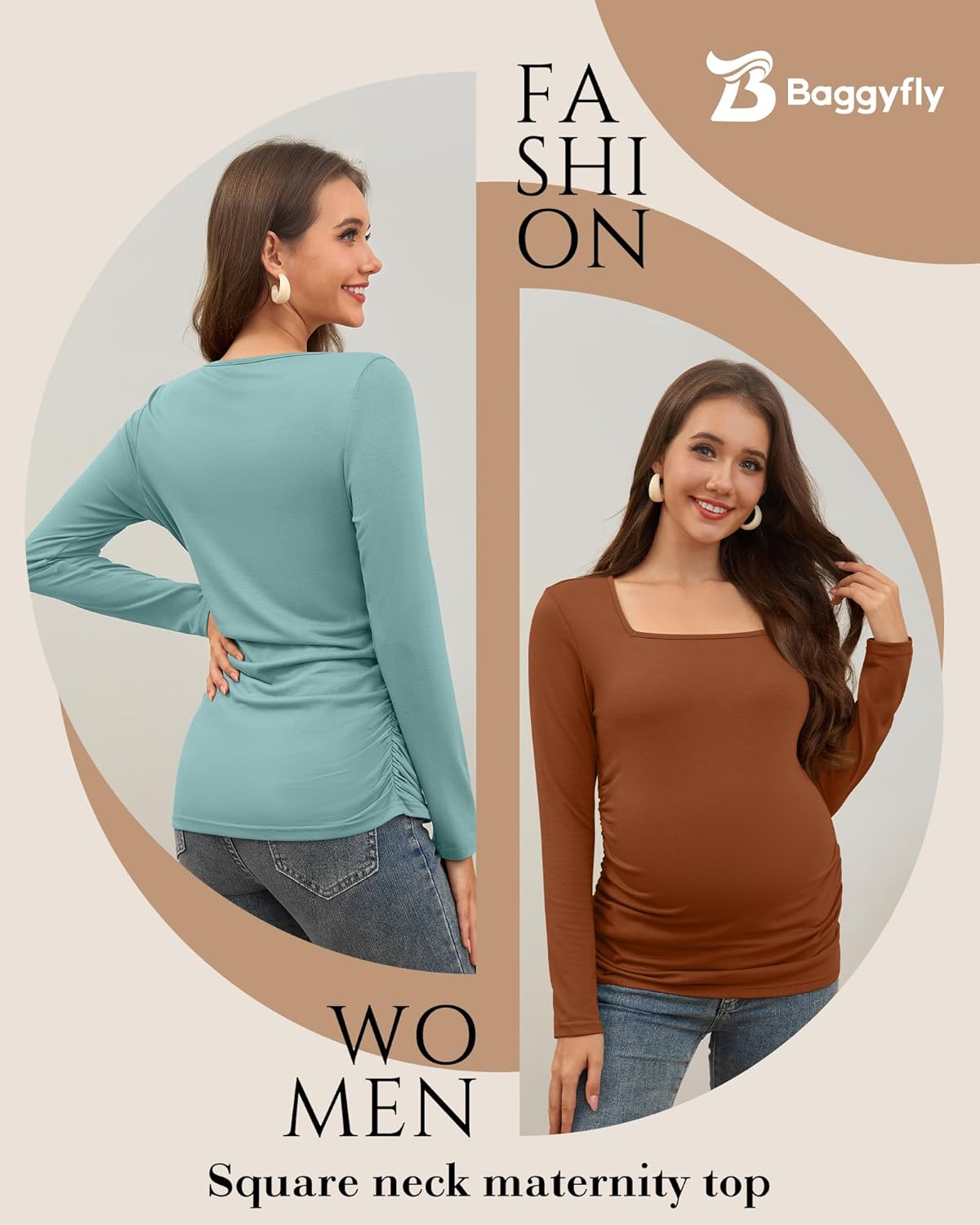 3 Pack Women's Maternity Shirts Long Sleeve Side Ruched Pregnancy Tops Square Neck Basic Tunic Knit Mama Clothes - Image 3