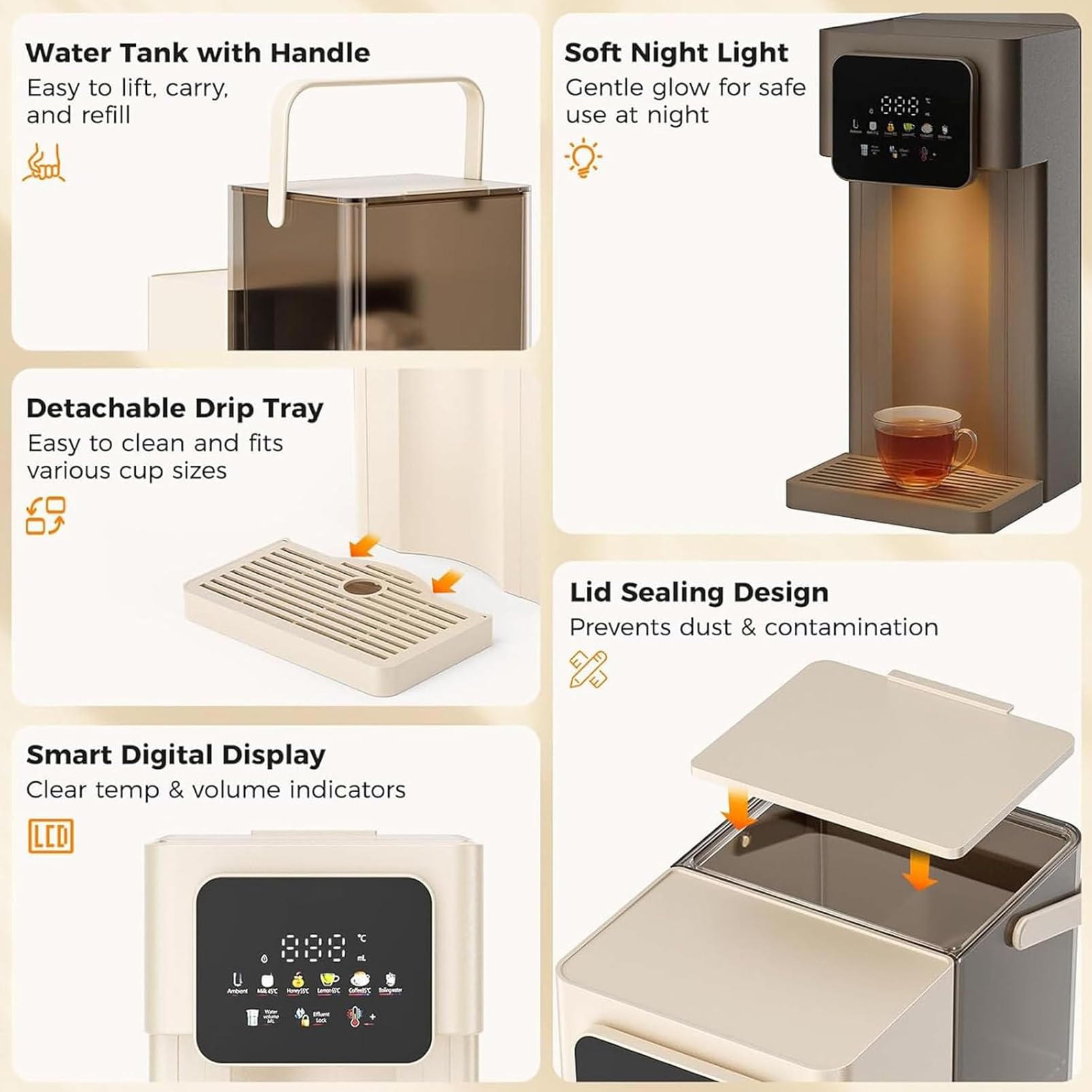 Distributore di acqua calda istantanea, macchina filtrante da tavolo da 3 litri con display touch LED, blocco bambini, 12 impostazioni di temperatura per casa, ufficio, cucina