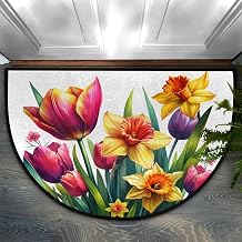 Half Round Doormat Color Flower Floral Washable Semi Circle Rug Non Slip Absorbent Half Moon Rug Kitchen Mat for Indoor Outdoor Bathroom Patio Front Welcome Fireplace Hearth Floor Mat