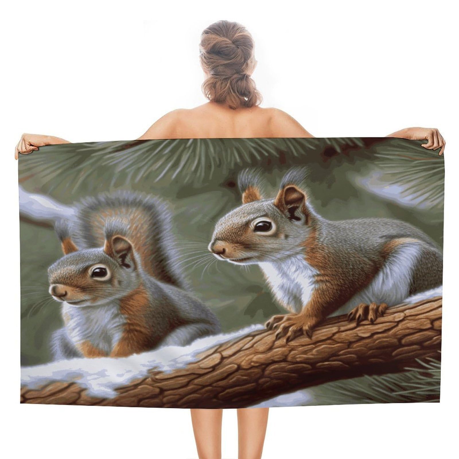 VstaDank Little Squirrel Bath Towel Stylish Double-Faced Pile Travel Towel Soft Absorbent Beach Towel for Pool Swim Sports Camping Adults Gift 51X31 Inch
