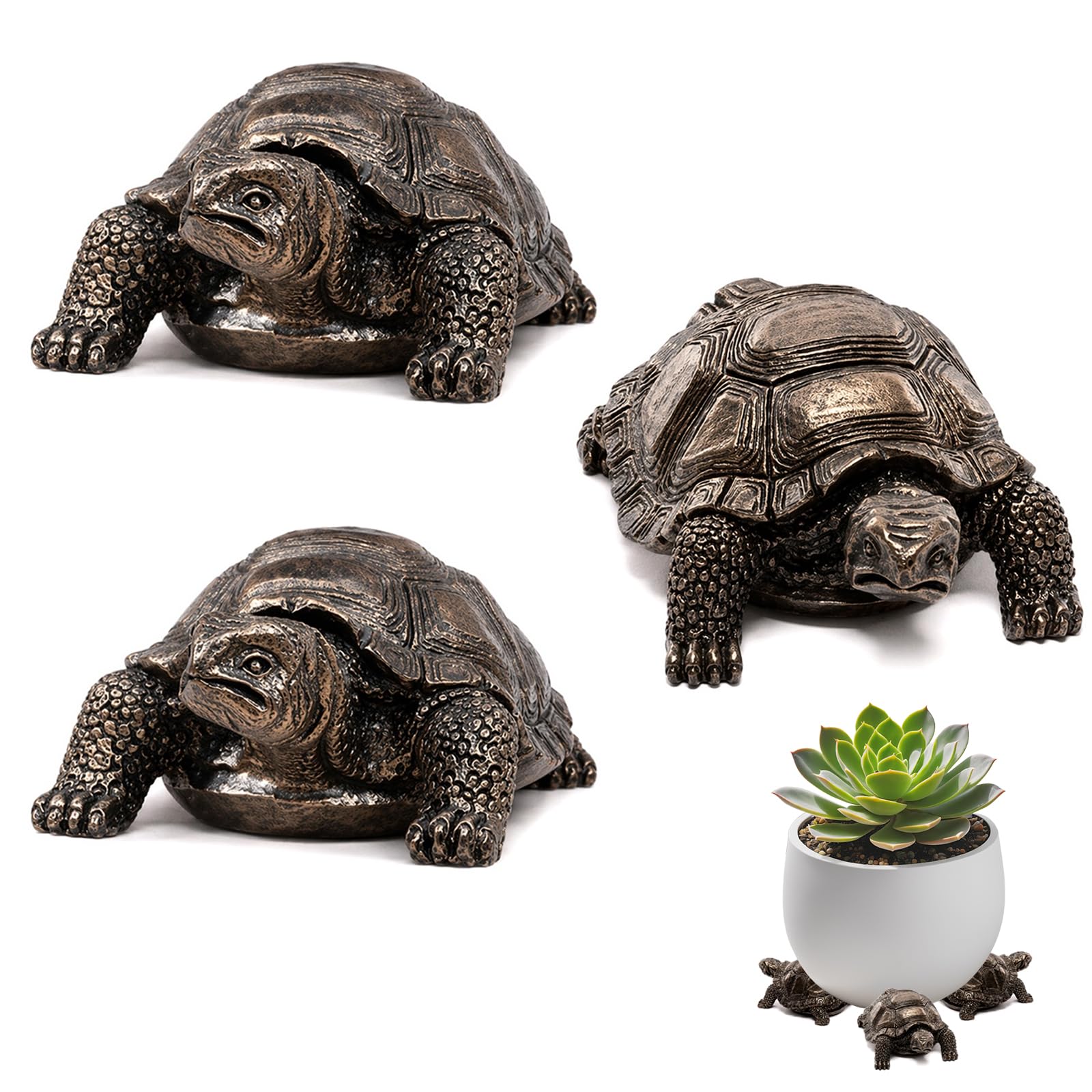 KIPTVO 3Pcs Resin Tortoise Plant Pot Feet, Decorative Pot Feet for Outdoor Plant Pots, Stable Garden & Terracotta Flower Planter Feet for Large Pots, Elevating Drainage & Airflow