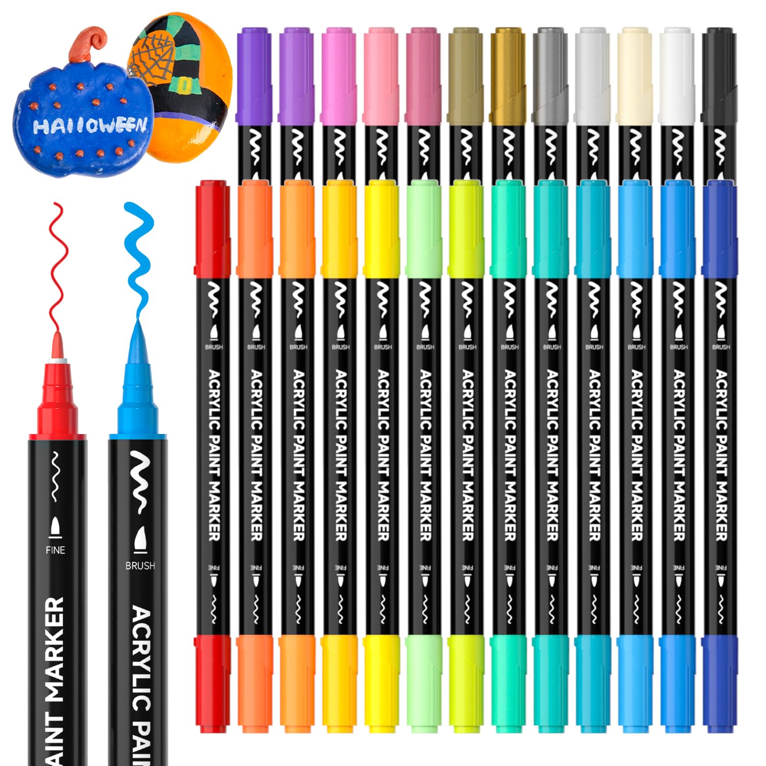 Shuttle Art 25 Colors Brush &amp; Fine Tip Acrylic Paint Markers