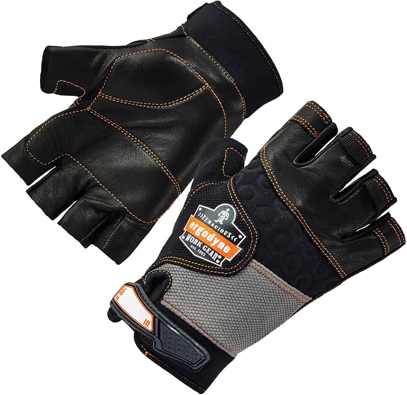 ProFlex 901 Impact Protection Work Gloves, Padded Leather Palm, Half-Finger, Small