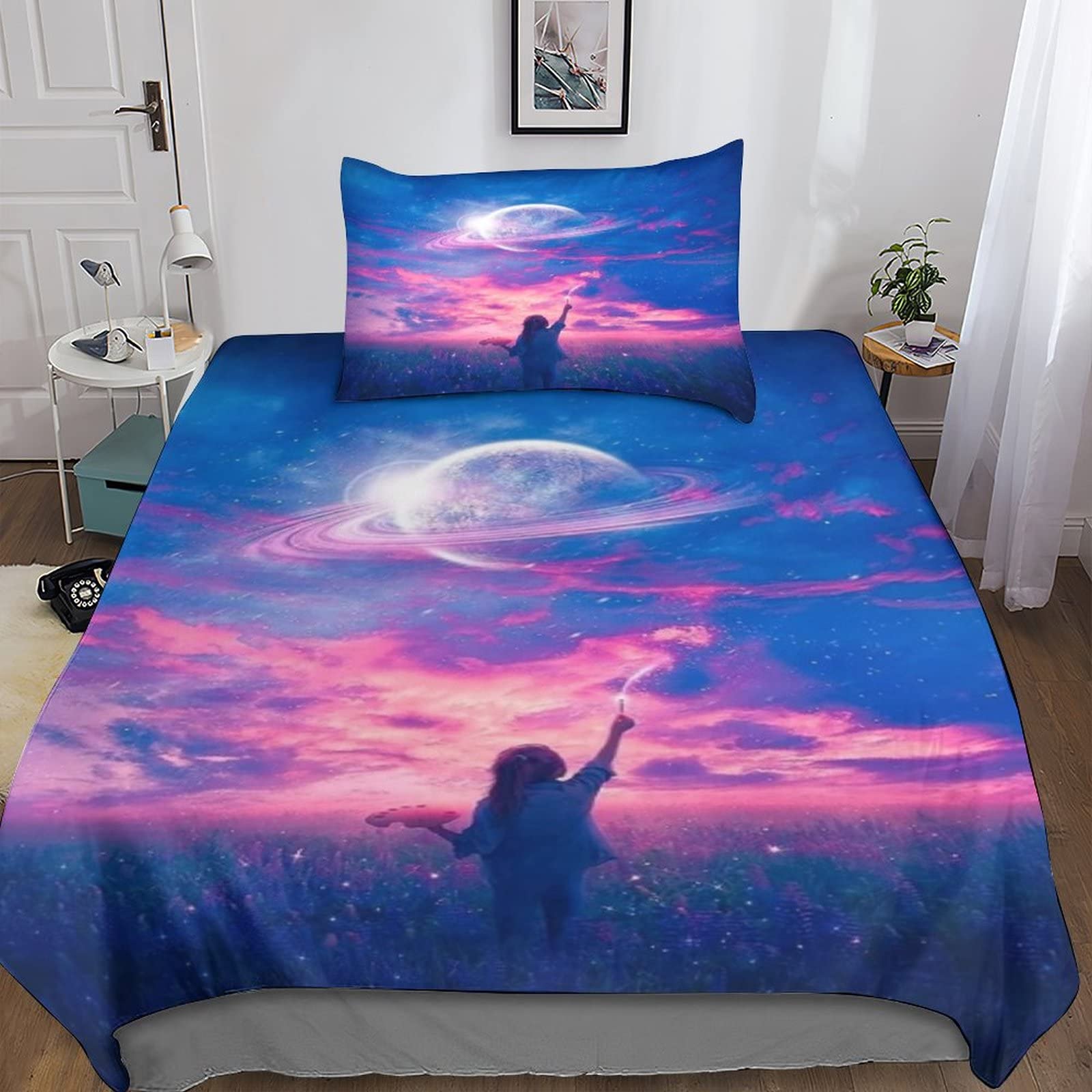 Parure de couette espace 3D en microfibre légère pour décorer une chambre d'enfant single 135x200