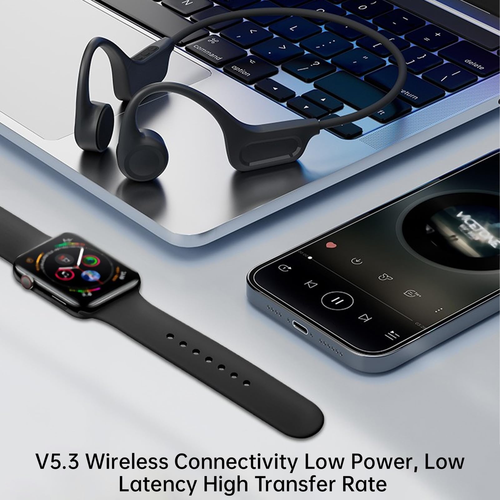 Alomejor Cuffie a Conduzione Ossea, Auricolari Wireless Bluetooth Sportivi a Orecchio Aperto con Microfono, 8 Ore di Riproduzione, Nero, per Corsa e Allenamento