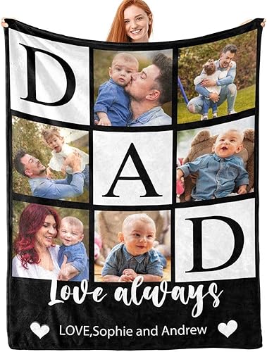 D-Story Manta personalizada con texto fotográfico hecha en Estados Unidos, manta de fotos personalizada con collage de cumpleaños, día del padre,