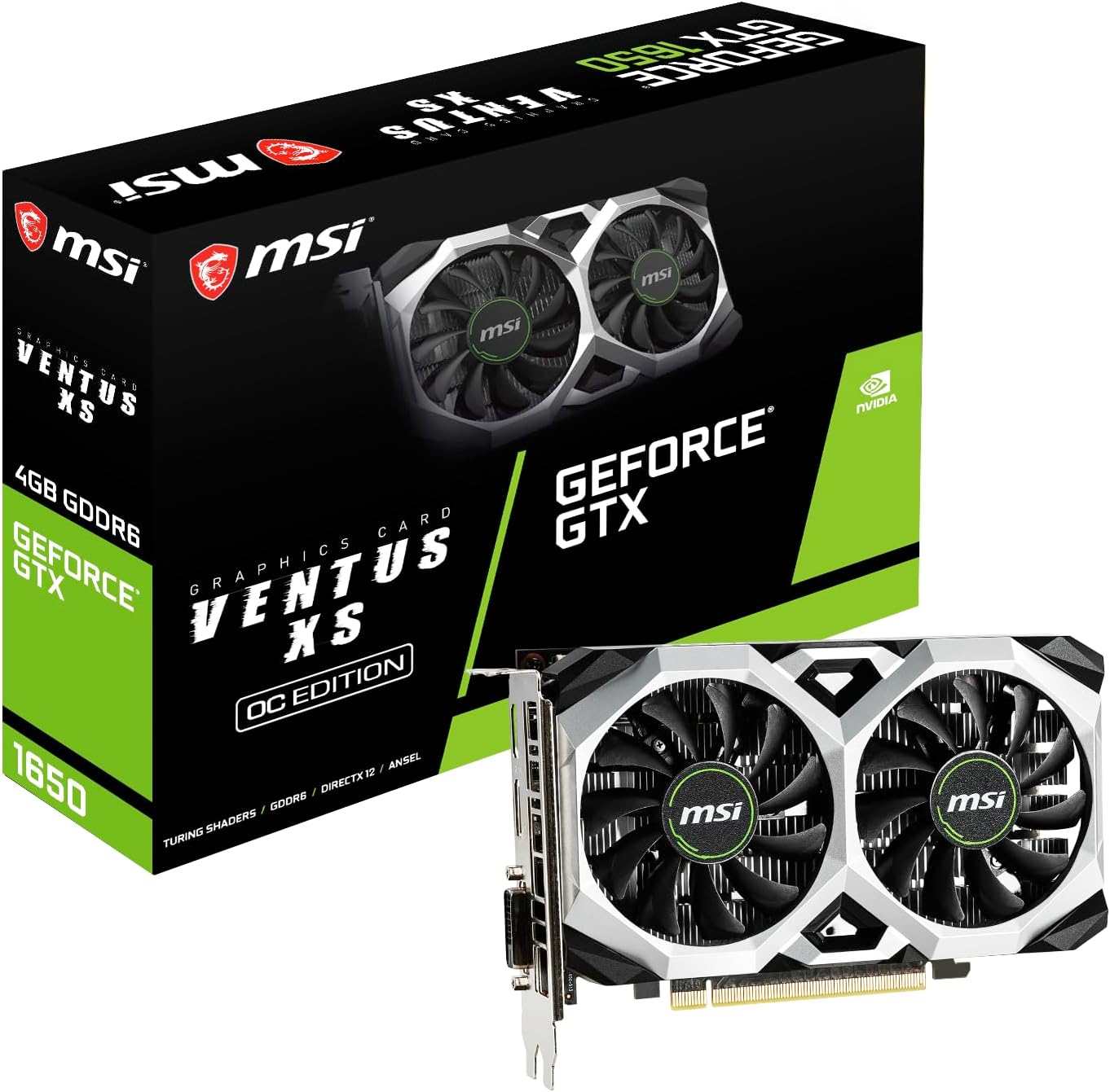 GeForce GTX 1650 D6 Ventus XS OC Graphics Card '4GB GDDR6, 1620MHz, 128-bit, PCI Express x16 Gen 3, DisplayPort, HDMI, DVI-D, Dual Fan Cooling System'