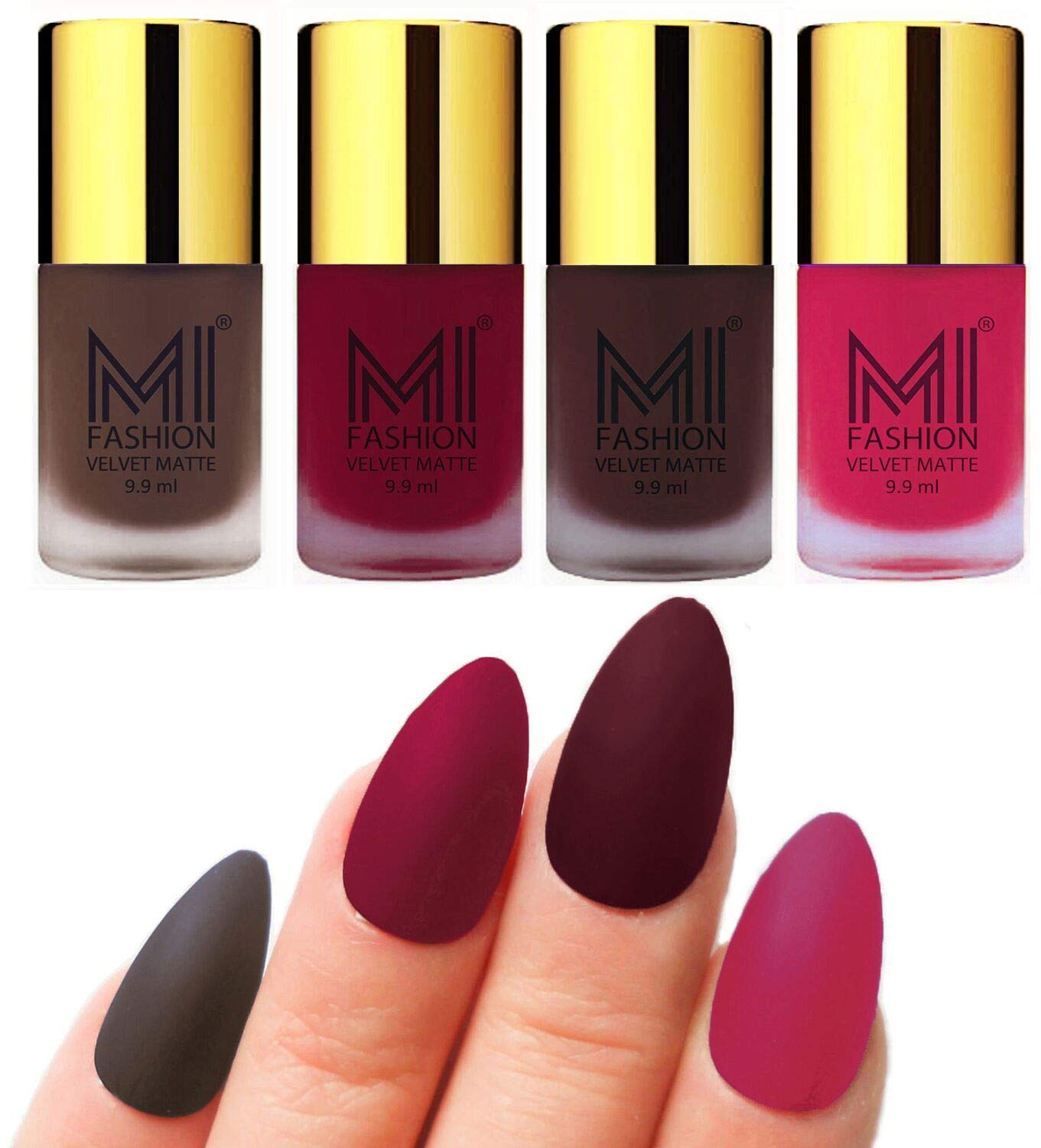 MI FASHION Velvet Matte Nail Polish Combo Pack Trendy And Stylish Colours 9.9ml Coffee, Mauve, Wine, Pink (Pack Of-4)