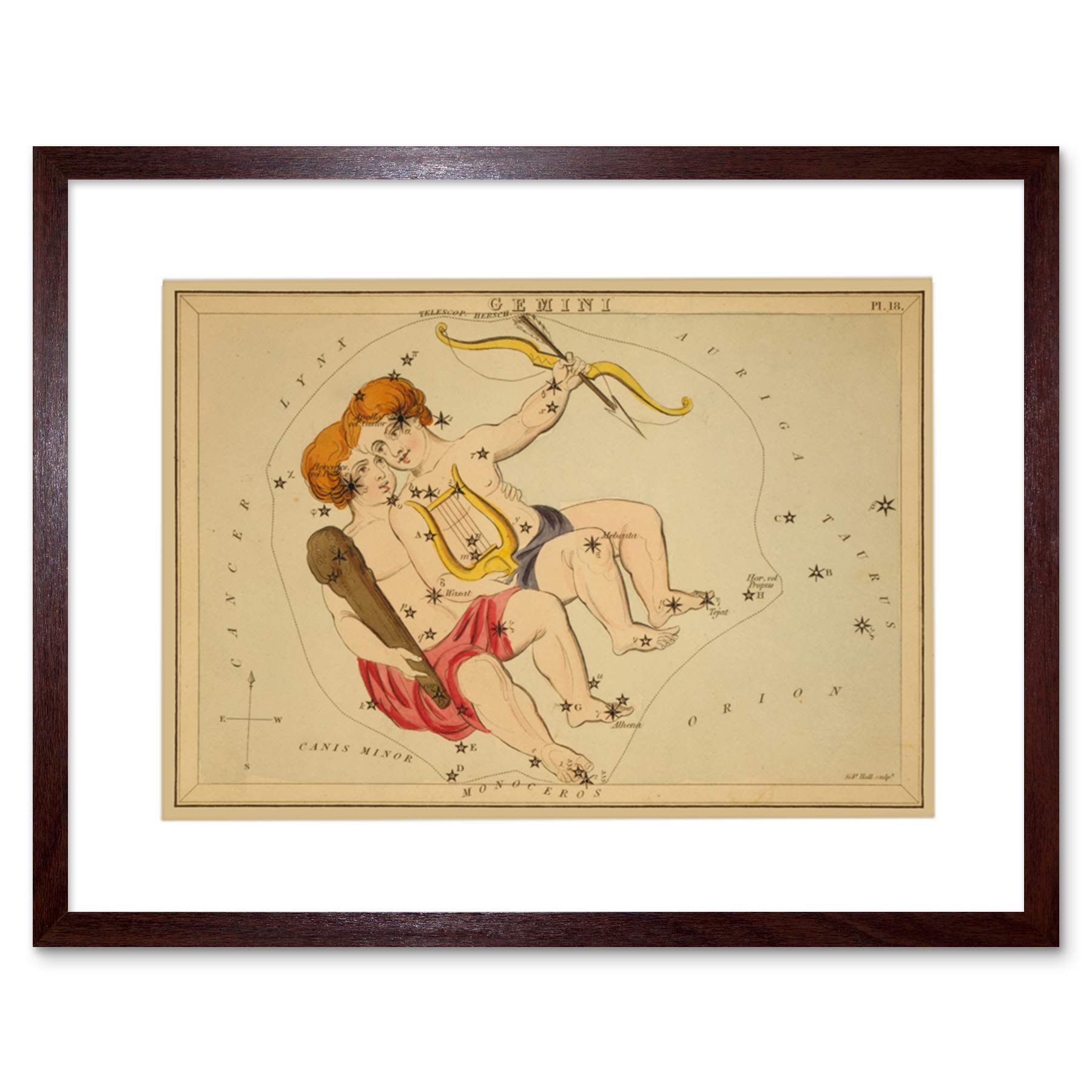 Wee Blue Coo Painting Drawing Star Map Gemini Twins Constellation Framed Wall Art Print
