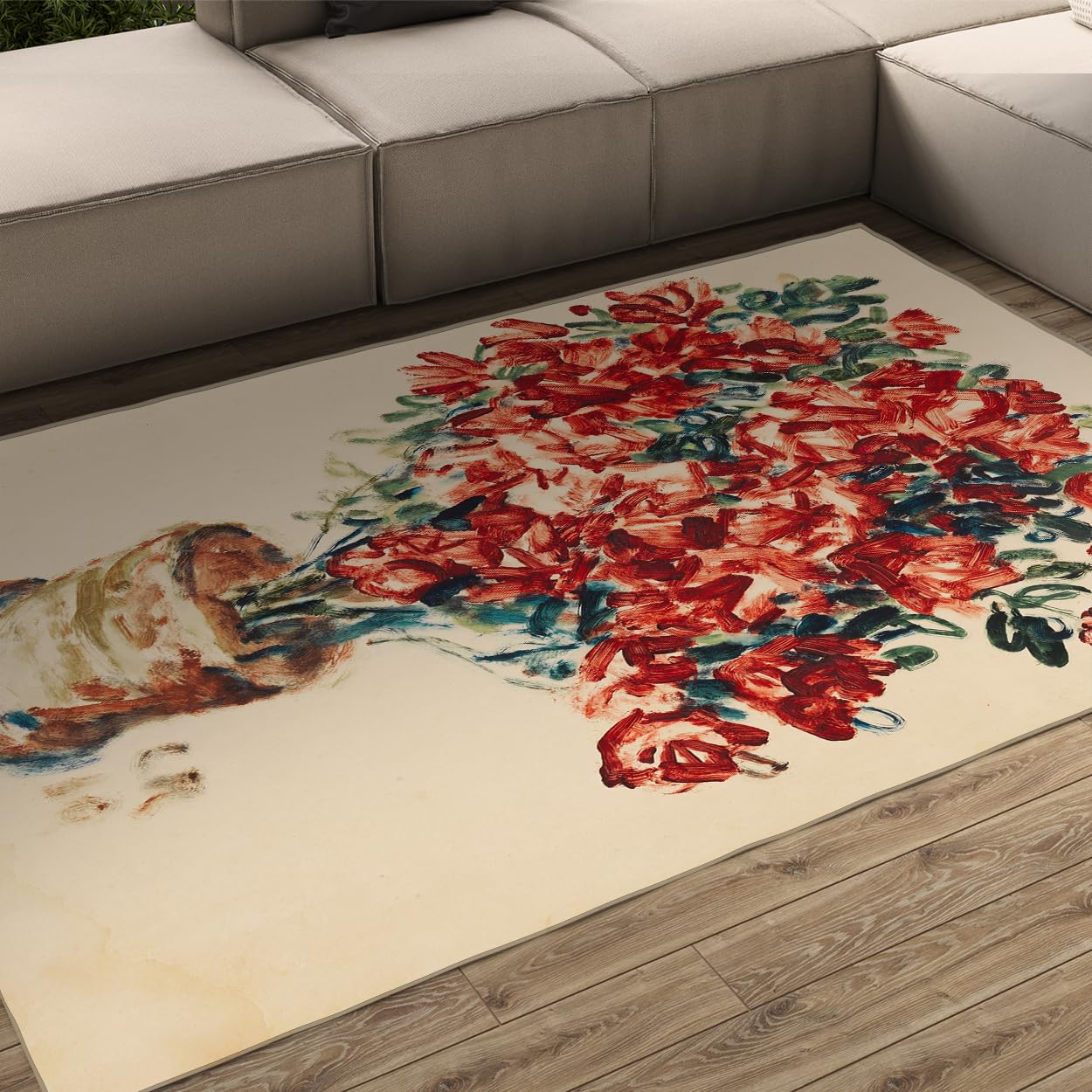 Tapis 90x150cm style peinture à l'huile pour salon et chambre
